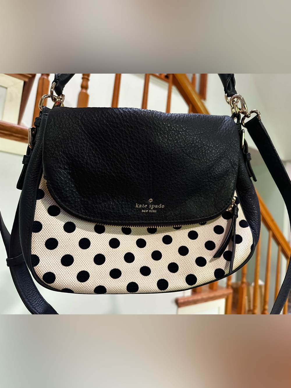 kate spade Cobble Hill Devin convertible bag Navy blue and polka dot
